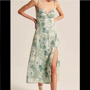Abercrombie and Fitch Twist Front Sage Green Floral Midi Dress Size S